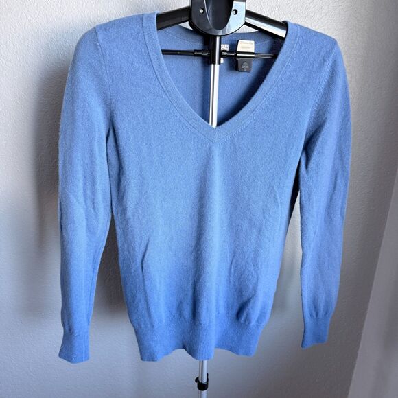 Caslon Sweaters - Caslon 100% Cashmere Women's Long Sleeve Blue V-Neck Sweater Warm Cozy Size L